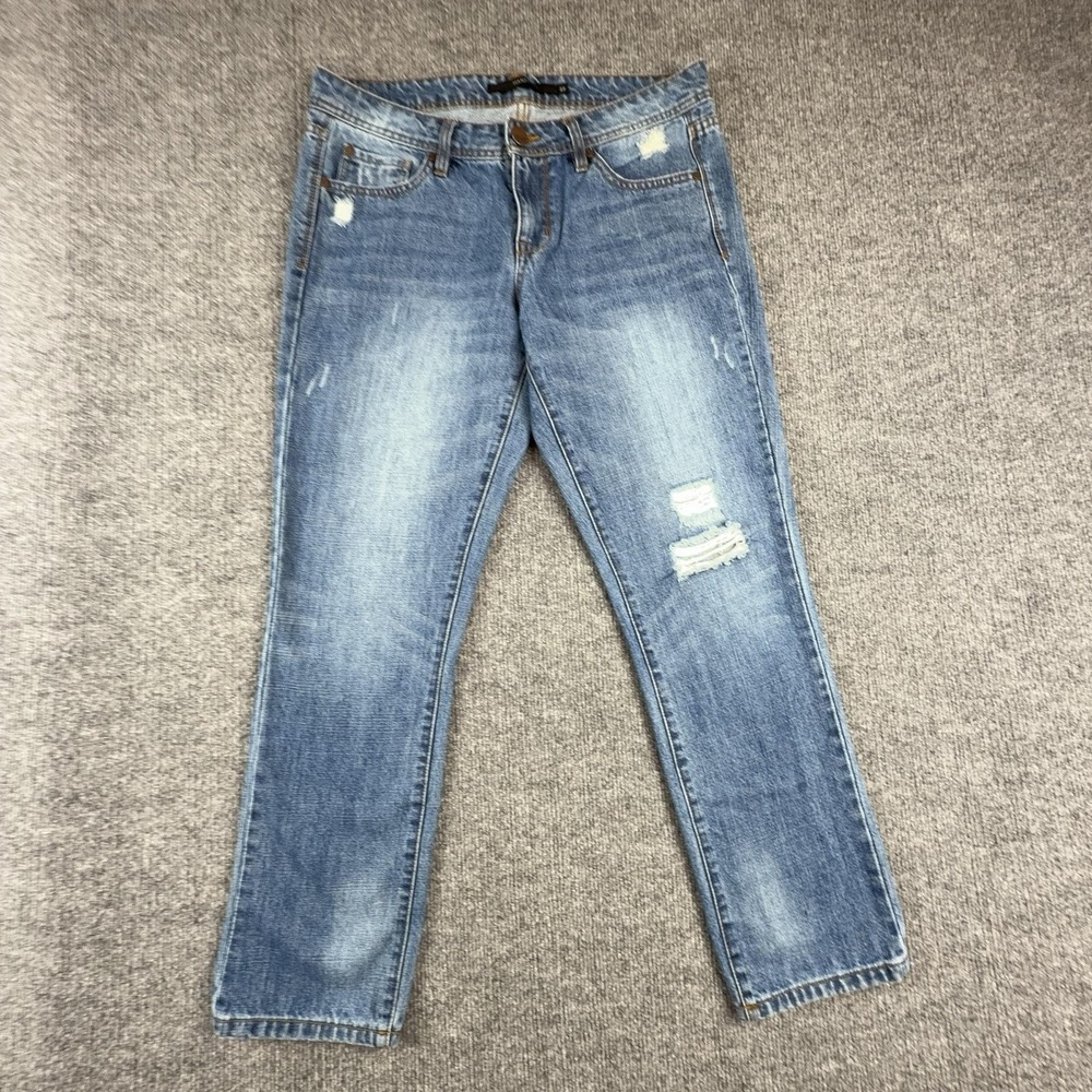 Harper Jeans Womens 27 Medium Wash Blue Mid Rise Straight Distressed Denim